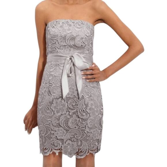 Adrianna Papell Dresses & Skirts - Adrianna Papell Strapless Lace Overlay‎ Sheath Dress Grey Size 4